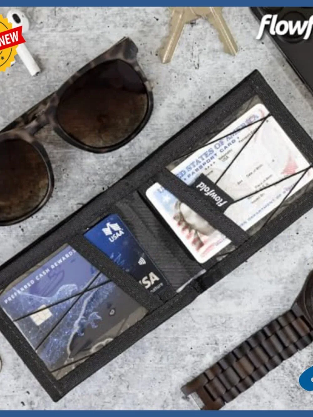 Slim RFID Blocking Bifold Wallet with Recycled Material and Cash Pocket